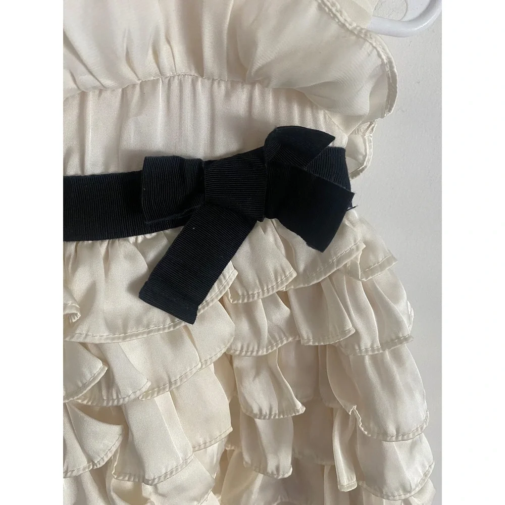 BabyGap Cream Ruffle Dress Black Ribbon Bow Special Occasion 12 18‎ Months